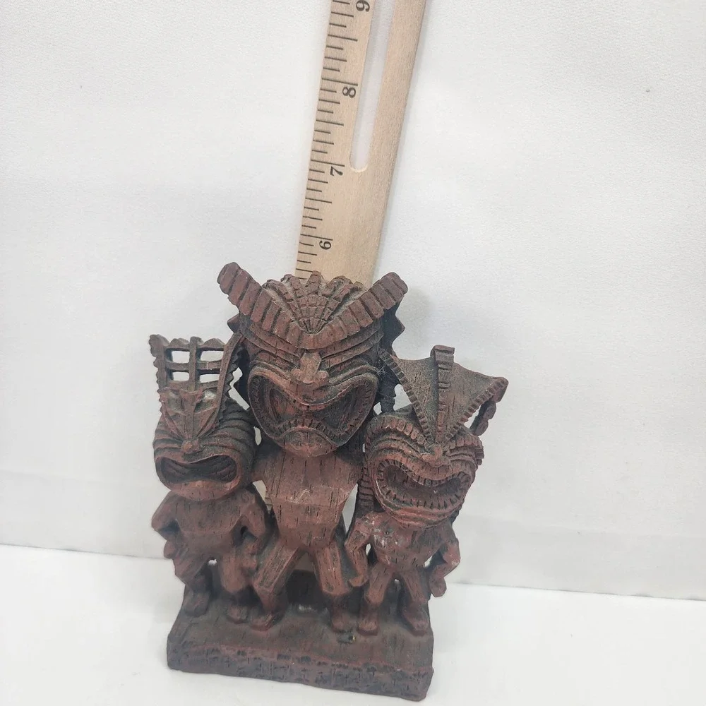 Vintage 3 Tiki Warrior Gods Resin Figurine Hawaiian Polynesian 6
